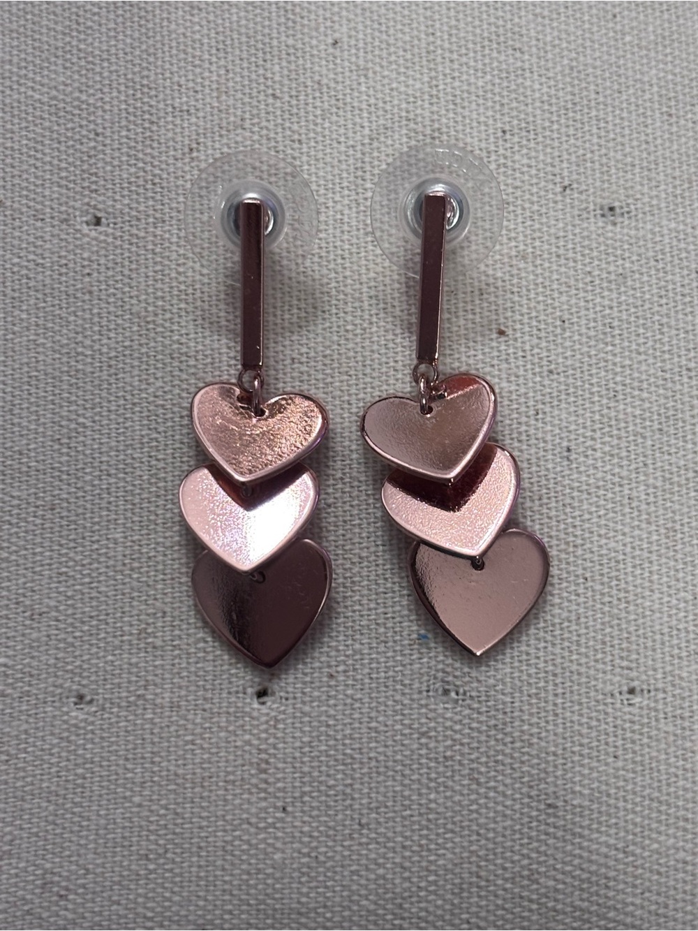 Triple Heart Drop Earrings in Rose Gold